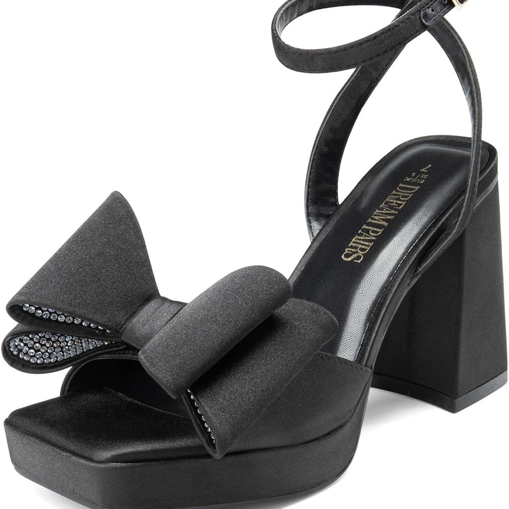 Dream Pairs Black Platform Heels with Bow - Picture 2 of 5